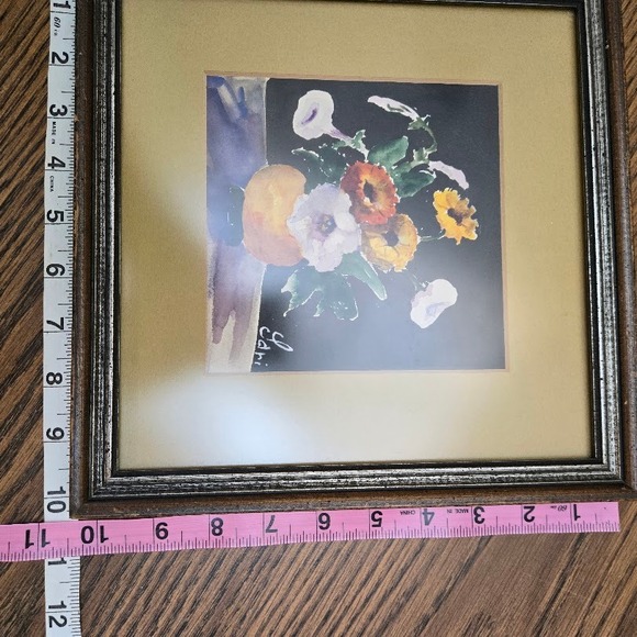 Framed Matted Watercolor Floral Still Life Painting Signed Lari 10" x 10" - Picture 3 of 4
